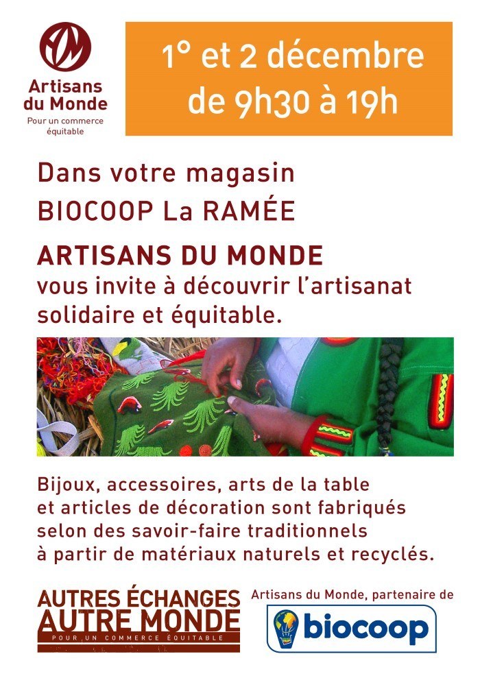 Artisans Du Monde vendredi 1er et samedi 2 décembre en magasin